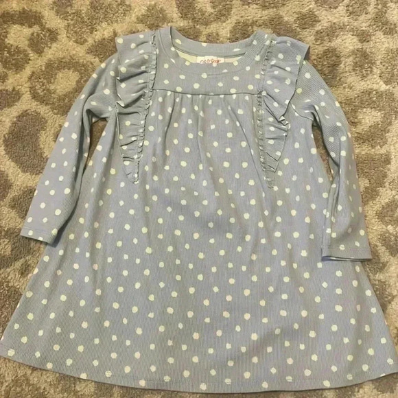 Cat & Jack Blue Polka Dot Corduroy Ruffle Dress 3T - Picture 1 of 5